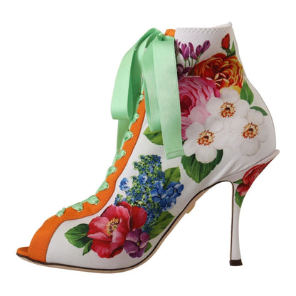 Dolce & Gabbana White Jersey Stretch Boots Open Toes Heels Shoes
