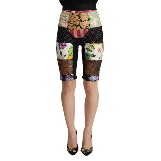 Dolce & Gabbana Multicolor Patchwork High Waist Cropped Pants
