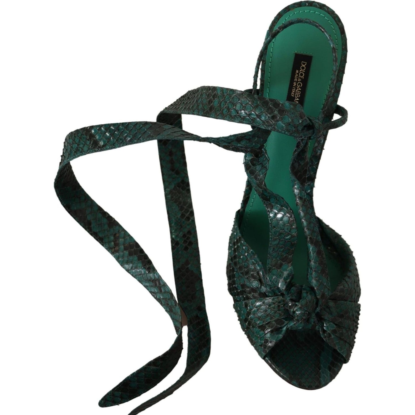 Dolce & Gabbana Elegant Green Python Strappy Heels Dolce & Gabbana