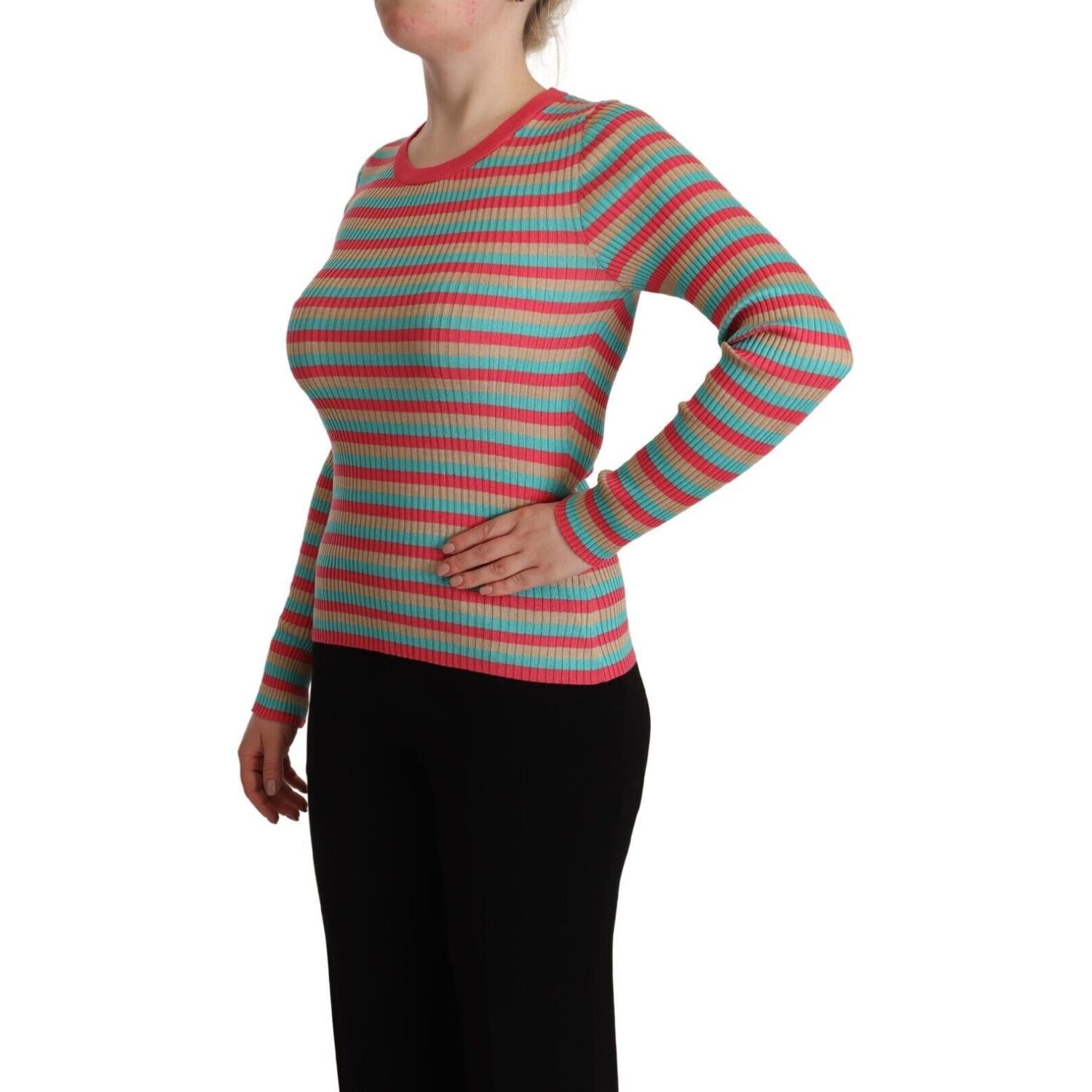 Dolce & Gabbana Multicolor Stripes Silk Crew Neck Pullover Top