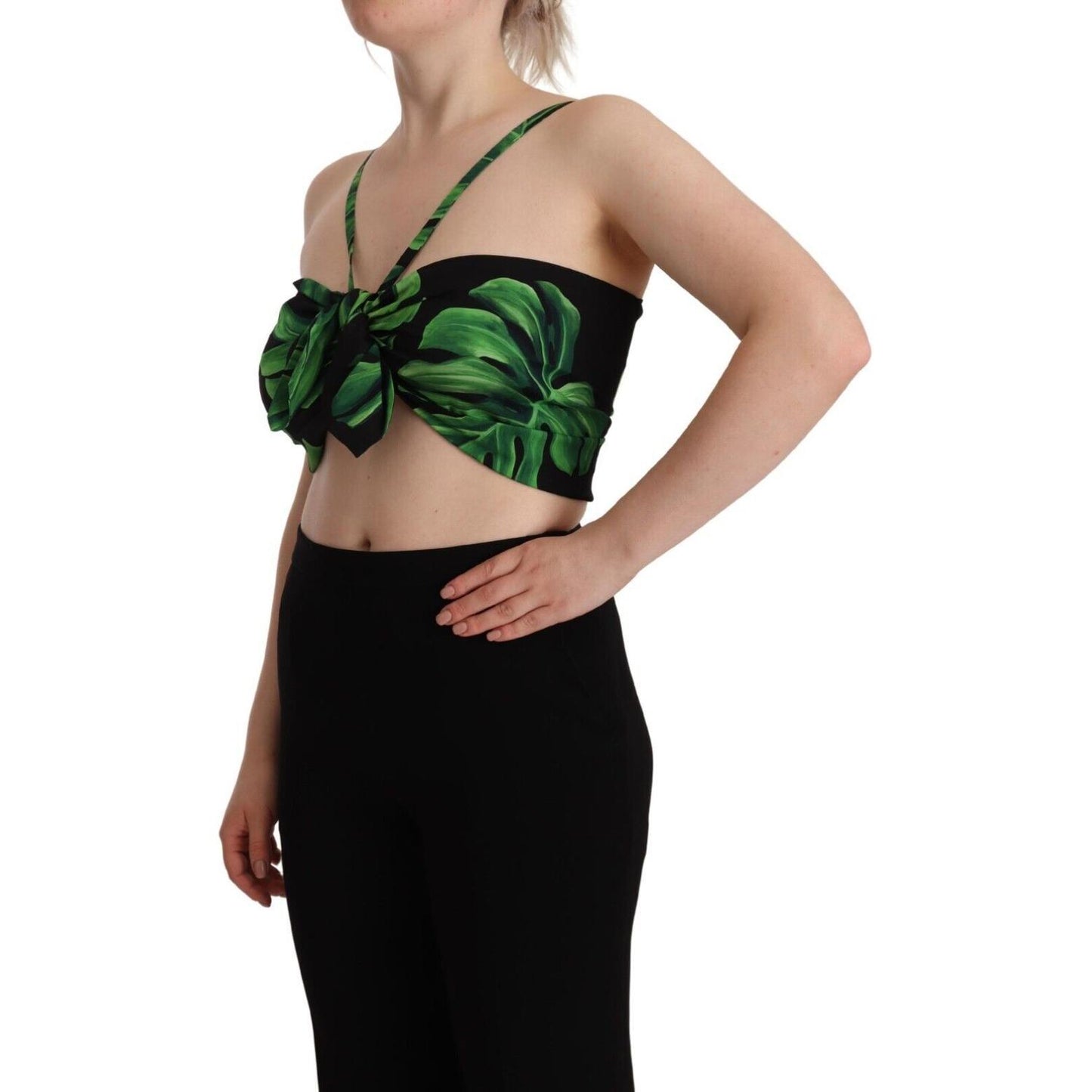 Dolce & Gabbana Elegant Leaf Print Halter Cropped Top Dolce & Gabbana