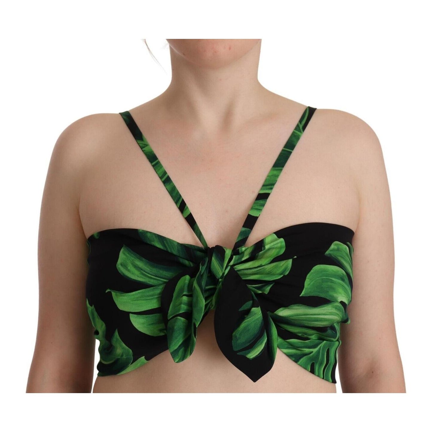 Dolce & Gabbana Elegant Leaf Print Halter Cropped Top Dolce & Gabbana