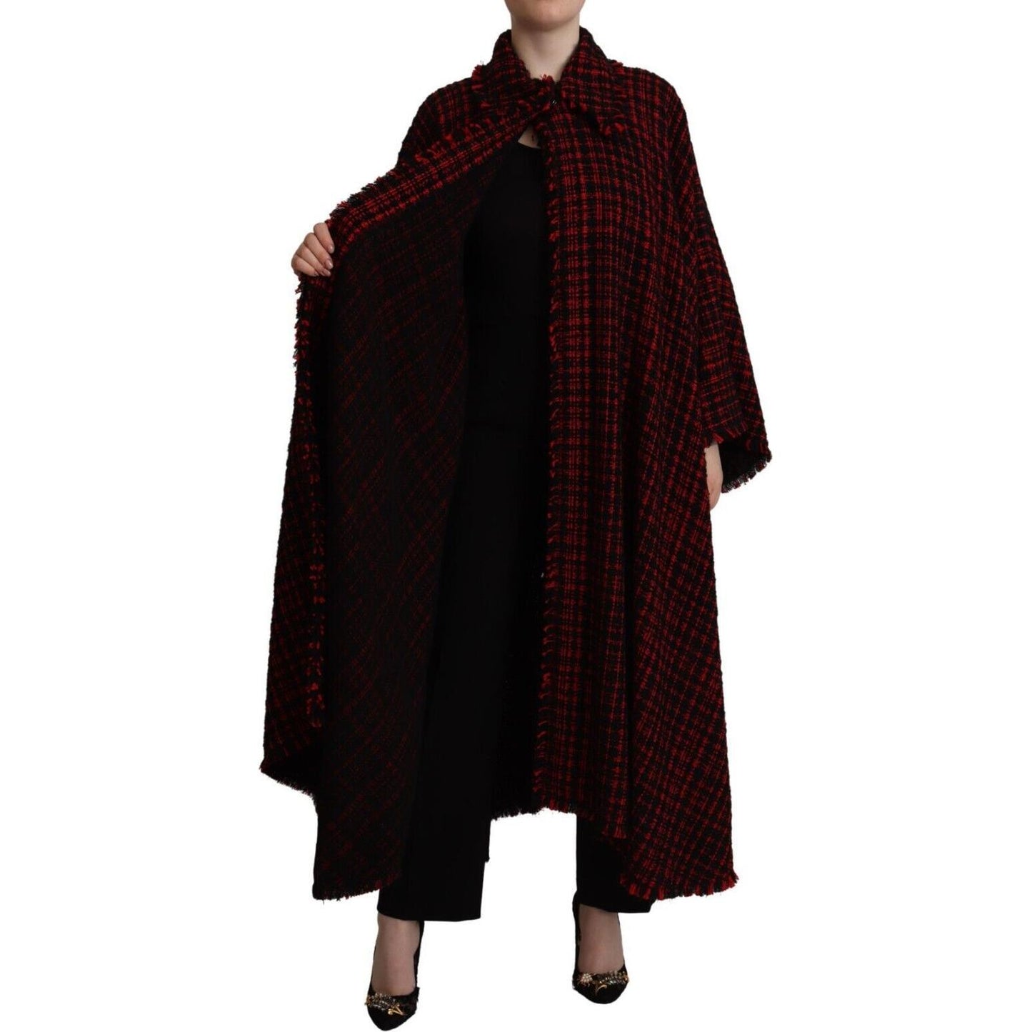 Dolce & Gabbana Elegant Red & Black Long Sleeve Overcoat Jacket Dolce & Gabbana