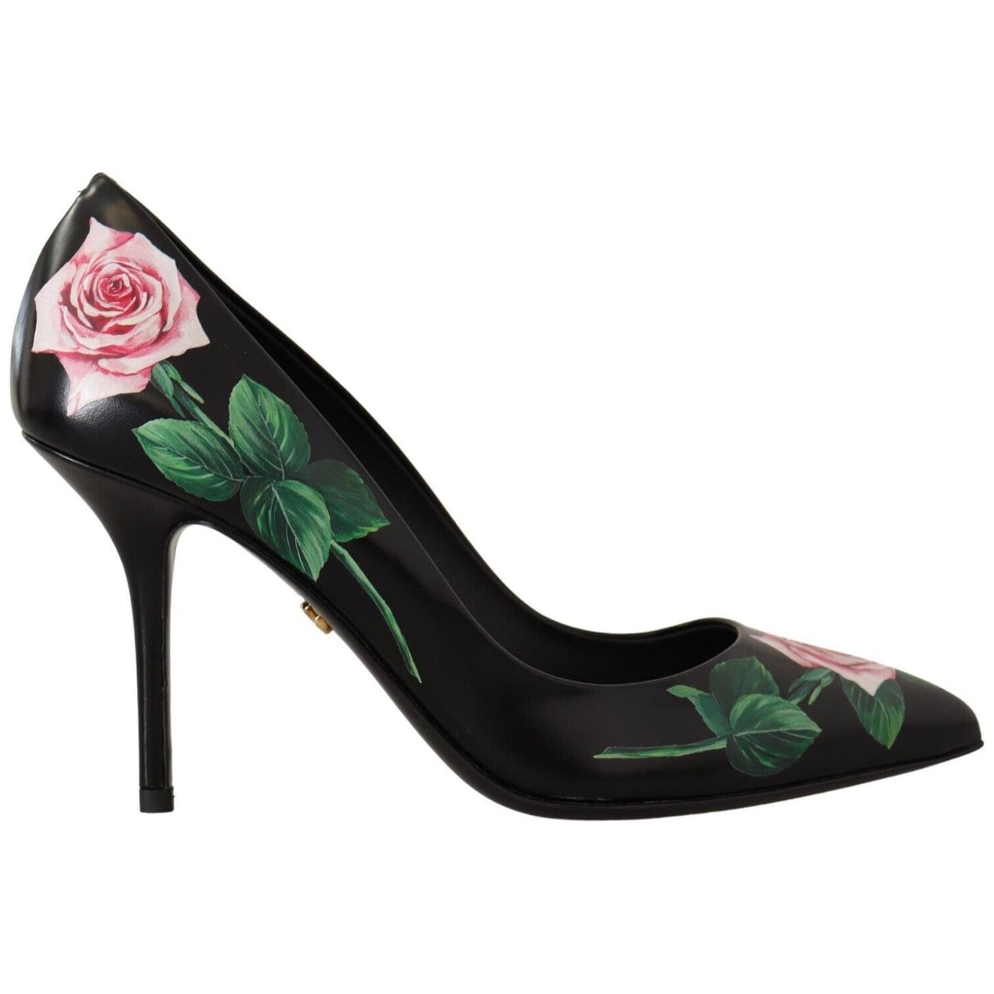 Dolce & Gabbana Elegant Black Rose Print Leather Heels Dolce & Gabbana