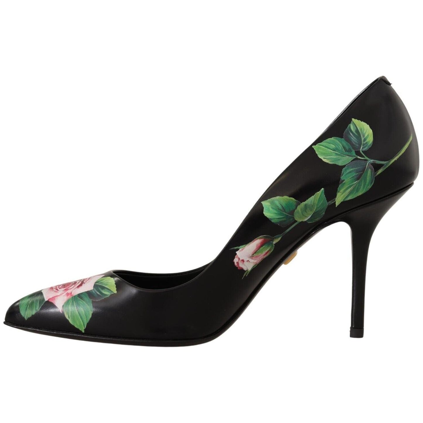 Dolce & Gabbana Elegant Black Rose Print Leather Heels Dolce & Gabbana