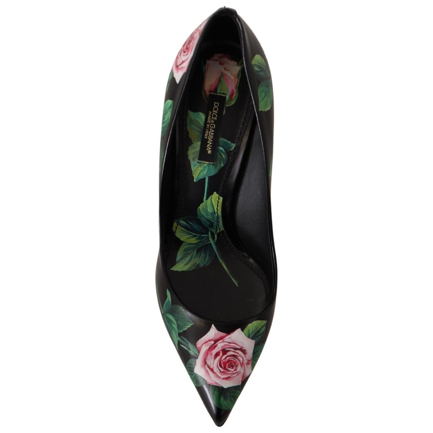 Dolce & Gabbana Elegant Black Rose Print Leather Heels Dolce & Gabbana