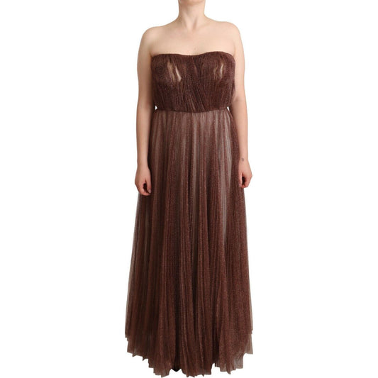 Dolce & Gabbana Elegant Metallic Bronze Long Gown Dolce & Gabbana