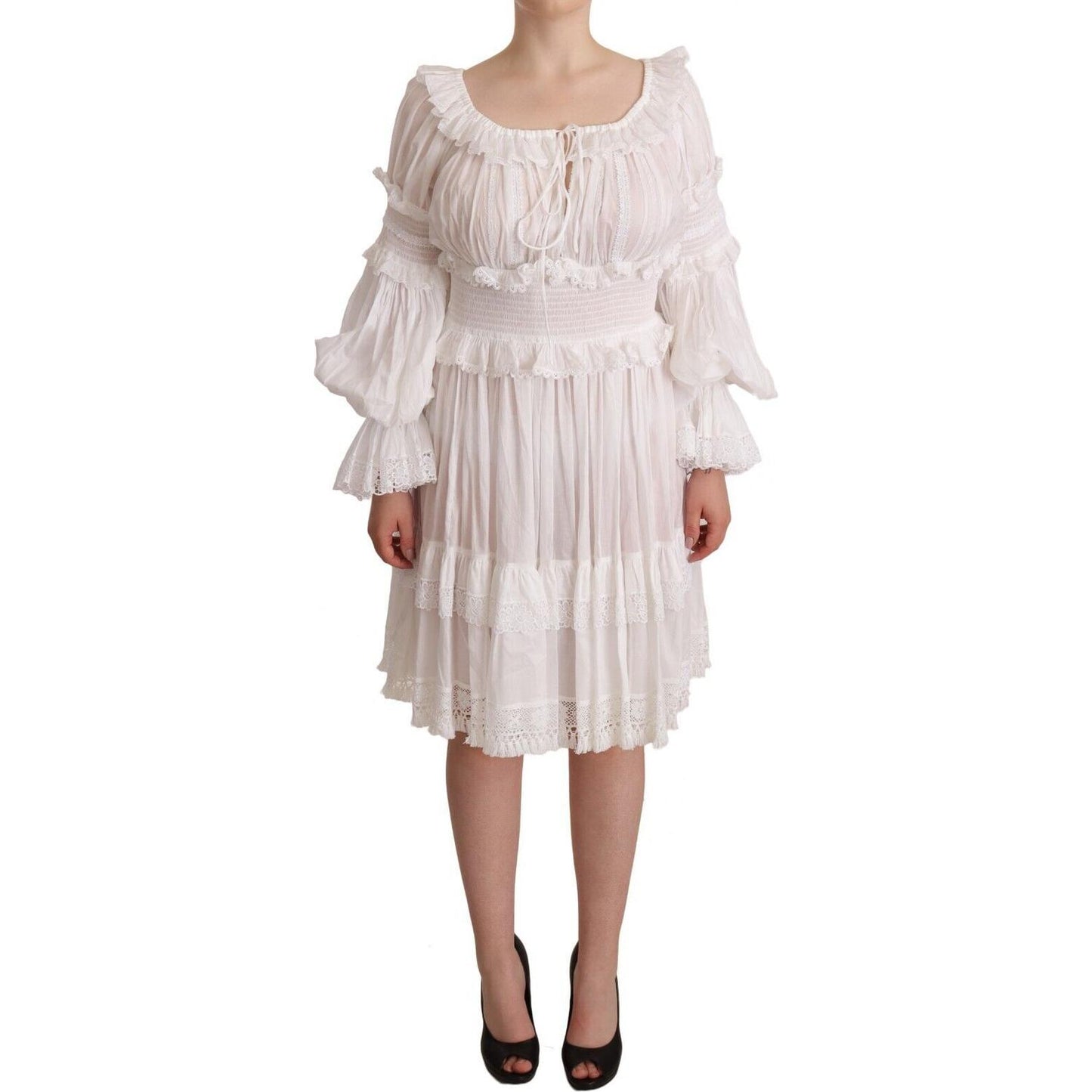 Dolce & Gabbana Elegant Off-Shoulder Ruffled Dress in White Dolce & Gabbana