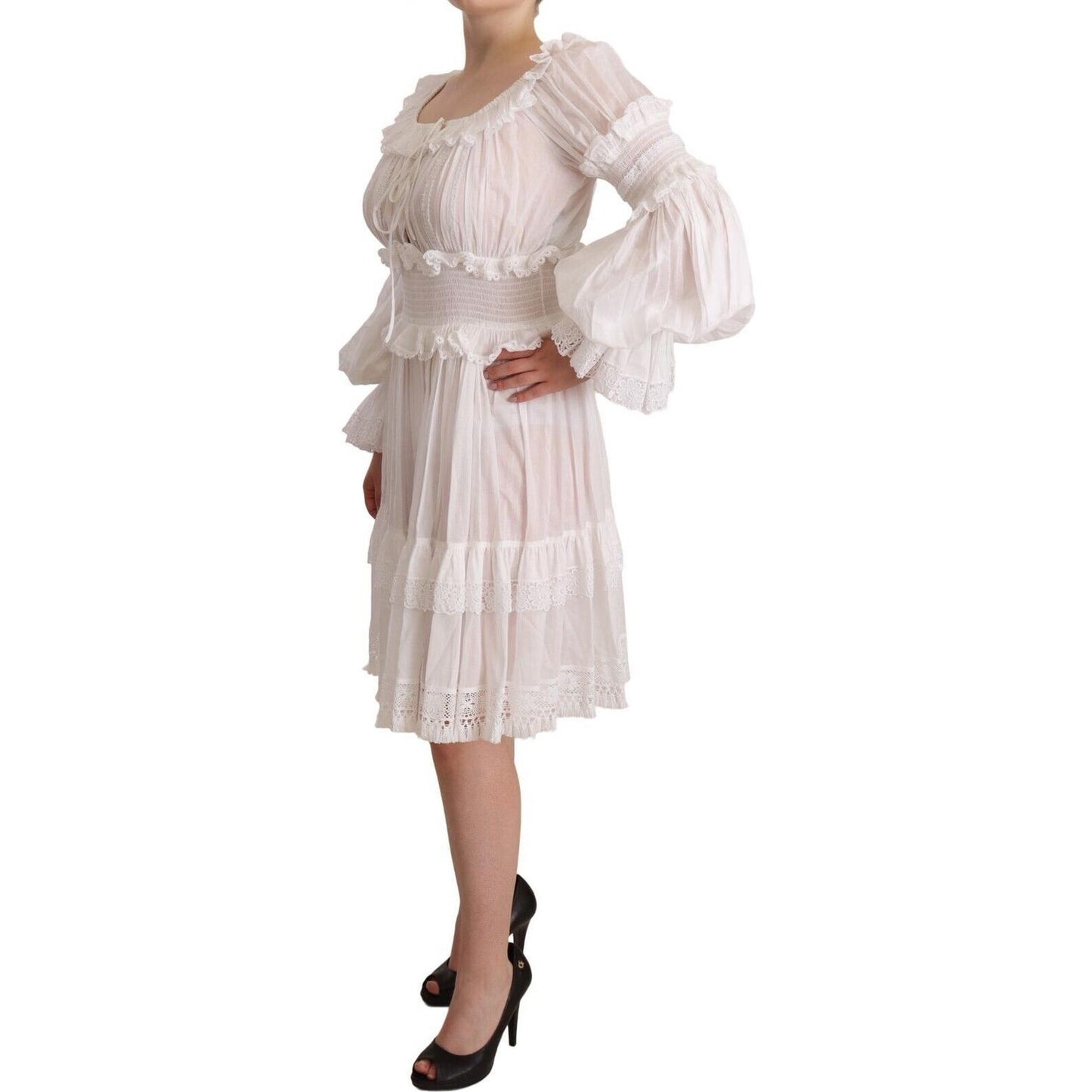 Dolce & Gabbana Elegant Off-Shoulder Ruffled Dress in White Dolce & Gabbana