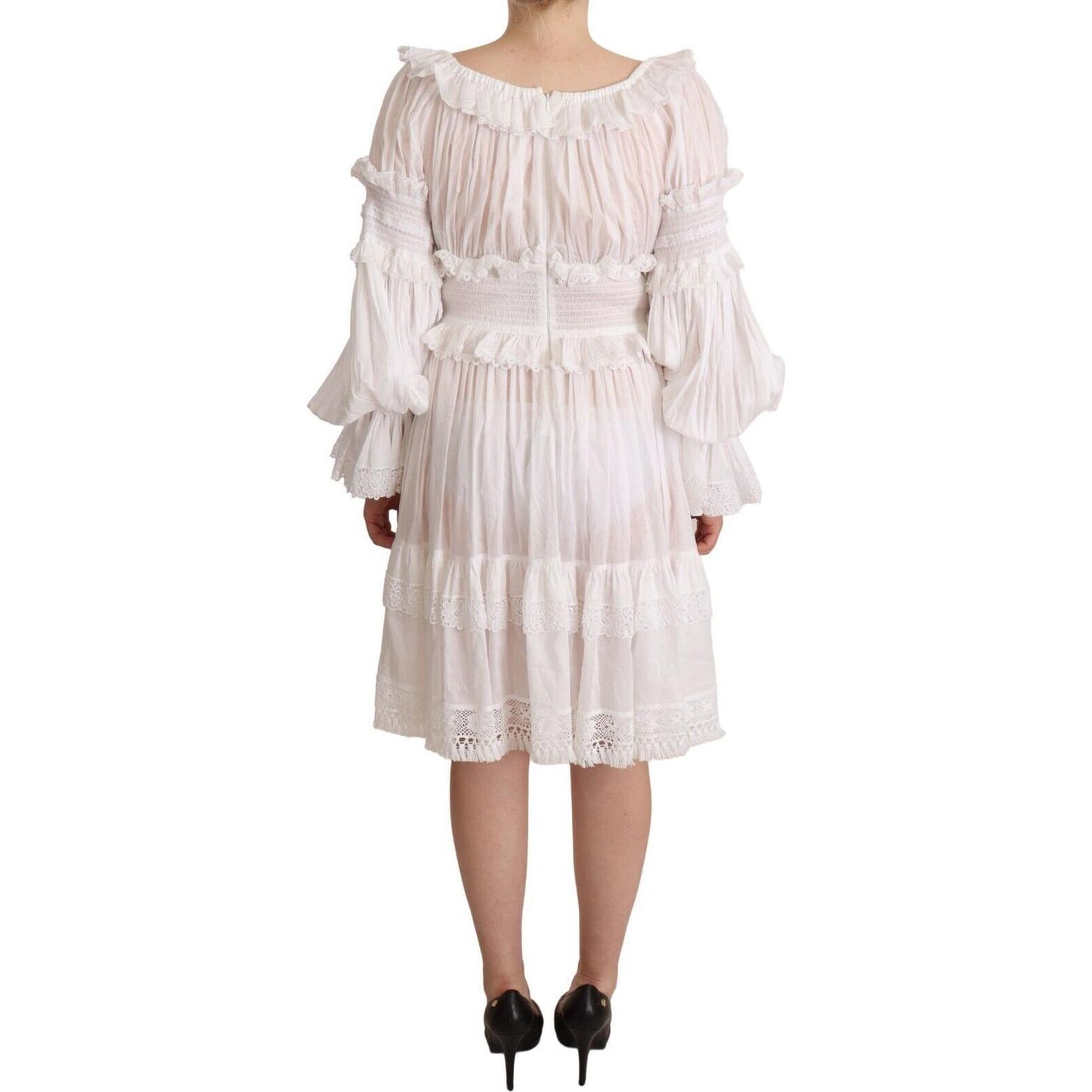 Dolce & Gabbana Elegant Off-Shoulder Ruffled Dress in White Dolce & Gabbana