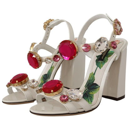 Dolce & Gabbana White Leather Crystal Keira Heels Sandals Shoes