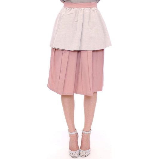 Comeforbreakfast Elegant Pleated Knee-length Skirt in Pink and Gray Comeforbreakfast