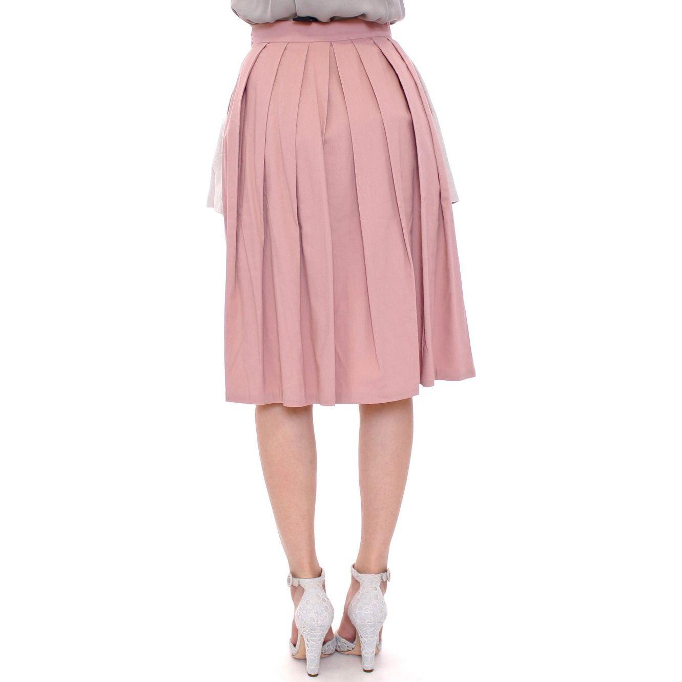 Comeforbreakfast Elegant Pleated Knee-length Skirt in Pink and Gray Comeforbreakfast