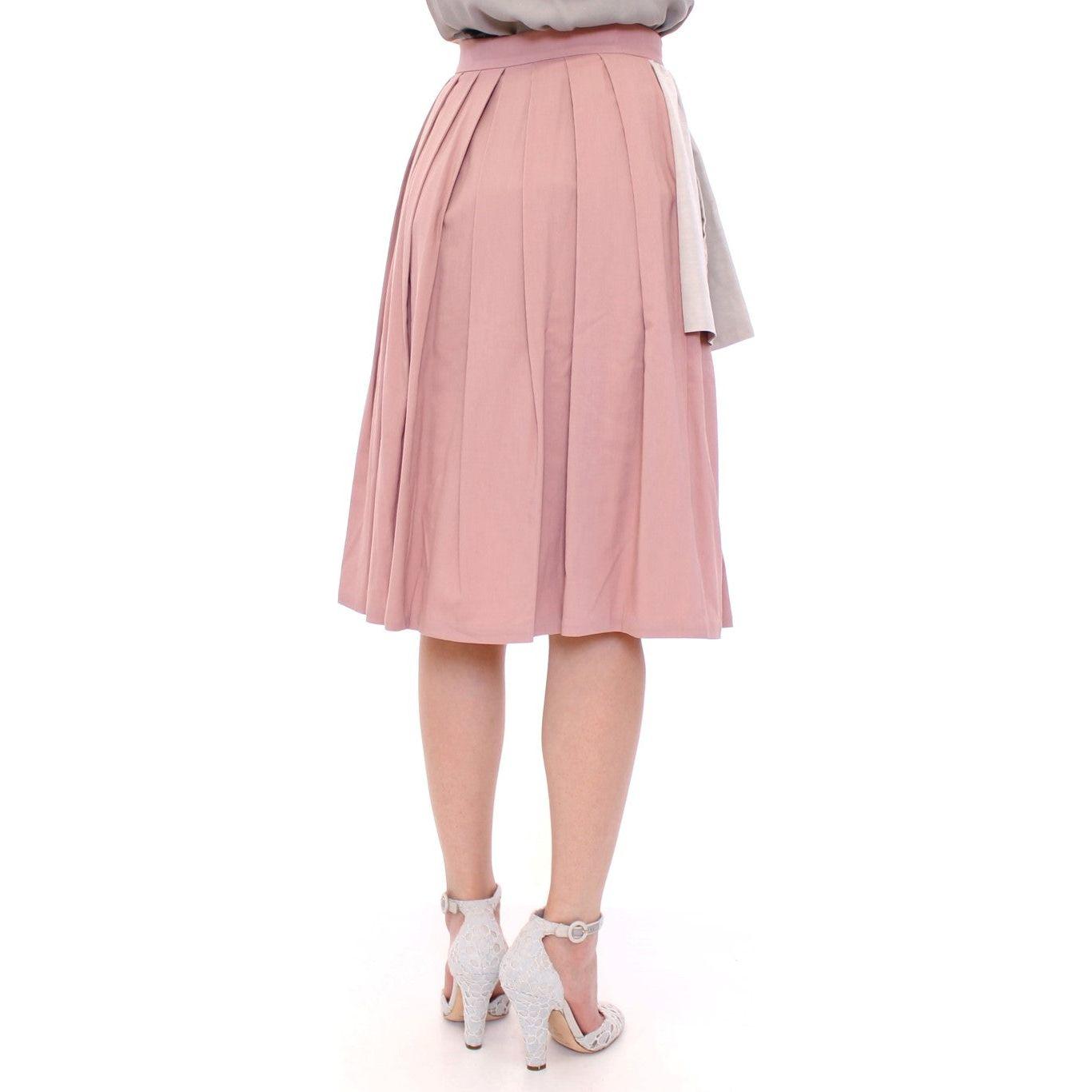 Comeforbreakfast Elegant Pleated Knee-length Skirt in Pink and Gray Comeforbreakfast