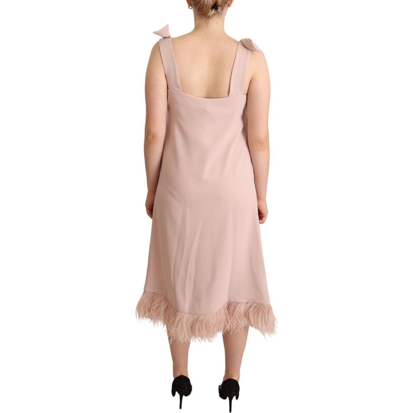 P.A.R.O.S.H. Chic Sleeveless Midi Dress with Feather Trim P.A.R.O.S.H.