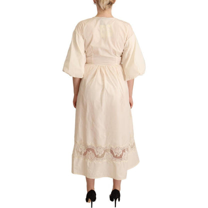 PINK MEMORIES Off White Short Sleeves Maxi A-line Wrap Dress