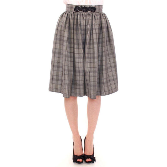 NOEMI ALEMÁN Elegant Gray Checkered Wool Shorts Skirt NOEMI ALEMÁN