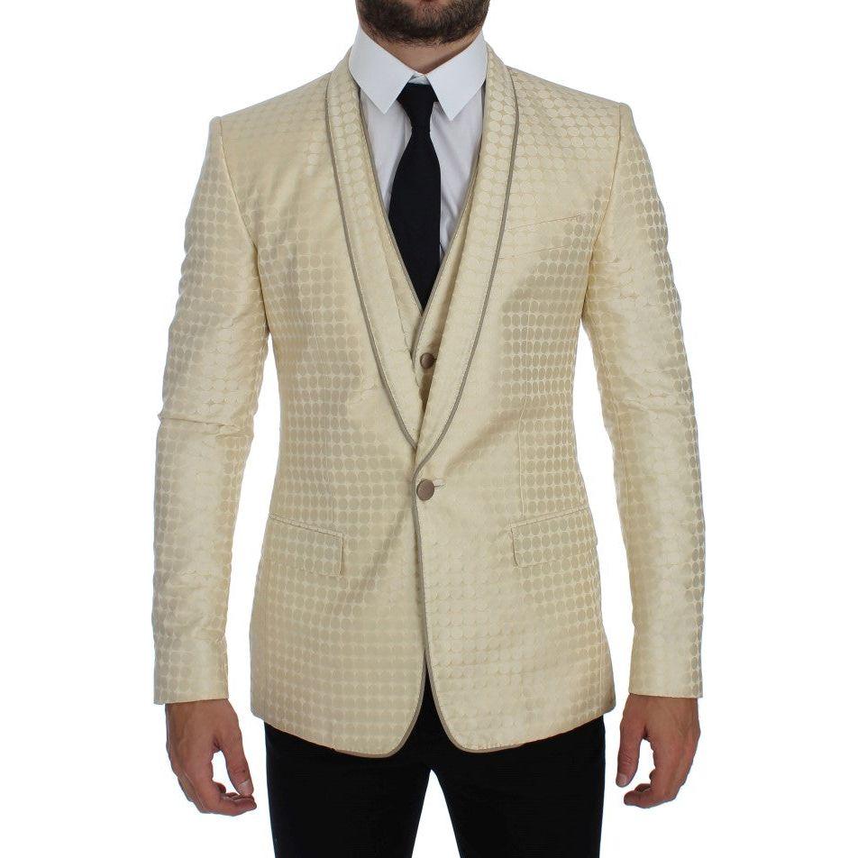 Dolce & Gabbana Beige Polka Dot Silk 2 Piece Blazer 1728,42% Silk,67345645728,Beige,Blazers - Men - Clothing,Clothing,Dolce & Gabbana,IT44 | XS,Material: 58% Polyester,Men,Men - Clothing,New with tags,Suits & Blazers - Clothing,Two-Piece Suits - Suits & B