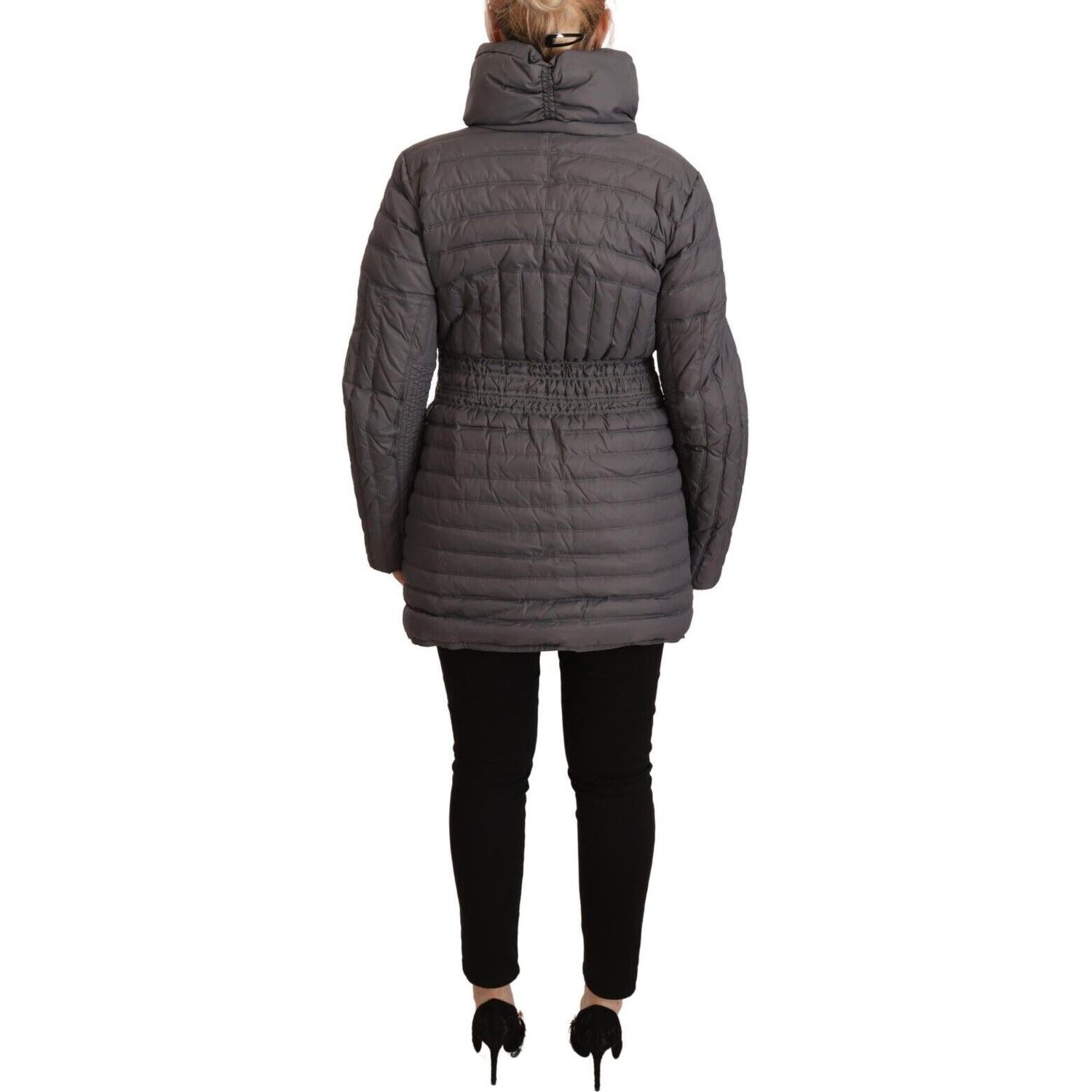 Roccobarocco Gray Quilted Long Sleeves Logo Patch Full Zip Jacket