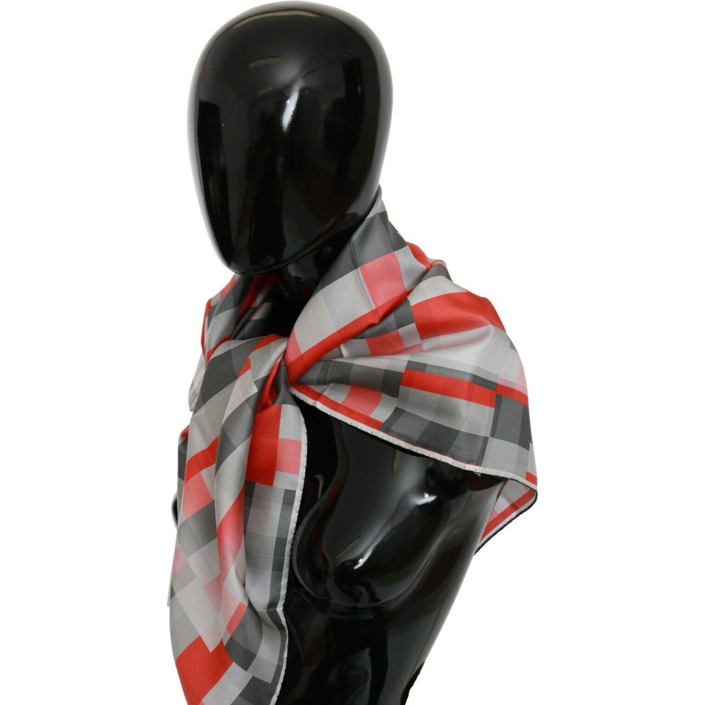 Costume National Elegant Silk Checkered Scarf in Gray and Red Costume National