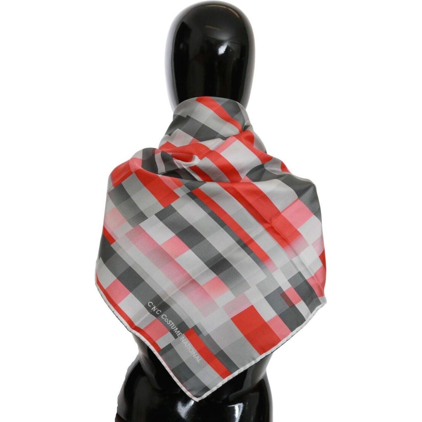 Costume National Elegant Silk Checkered Scarf in Gray and Red Costume National