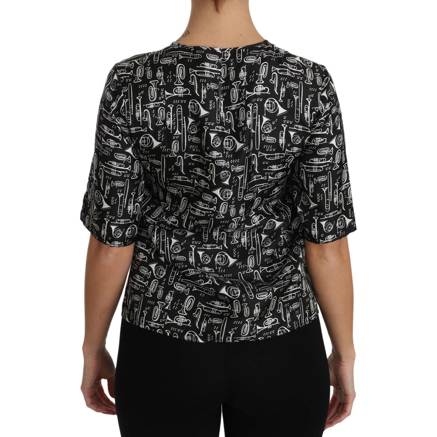 Dolce & Gabbana Exquisite Trumpet Print Silk Blouse Dolce & Gabbana