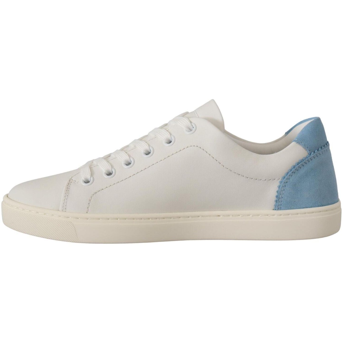 Dolce & Gabbana White Blue Leather Low Top Sneakers Shoes