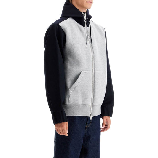 Sacai bicolor sweatshirt with zip and hood