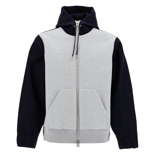 Sacai bicolor sweatshirt with zip and hood