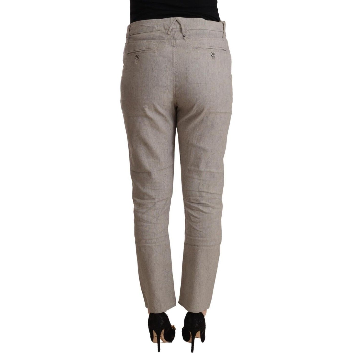 CYCLE Light Gray Linen Blend Mid Waist Tapered Pants