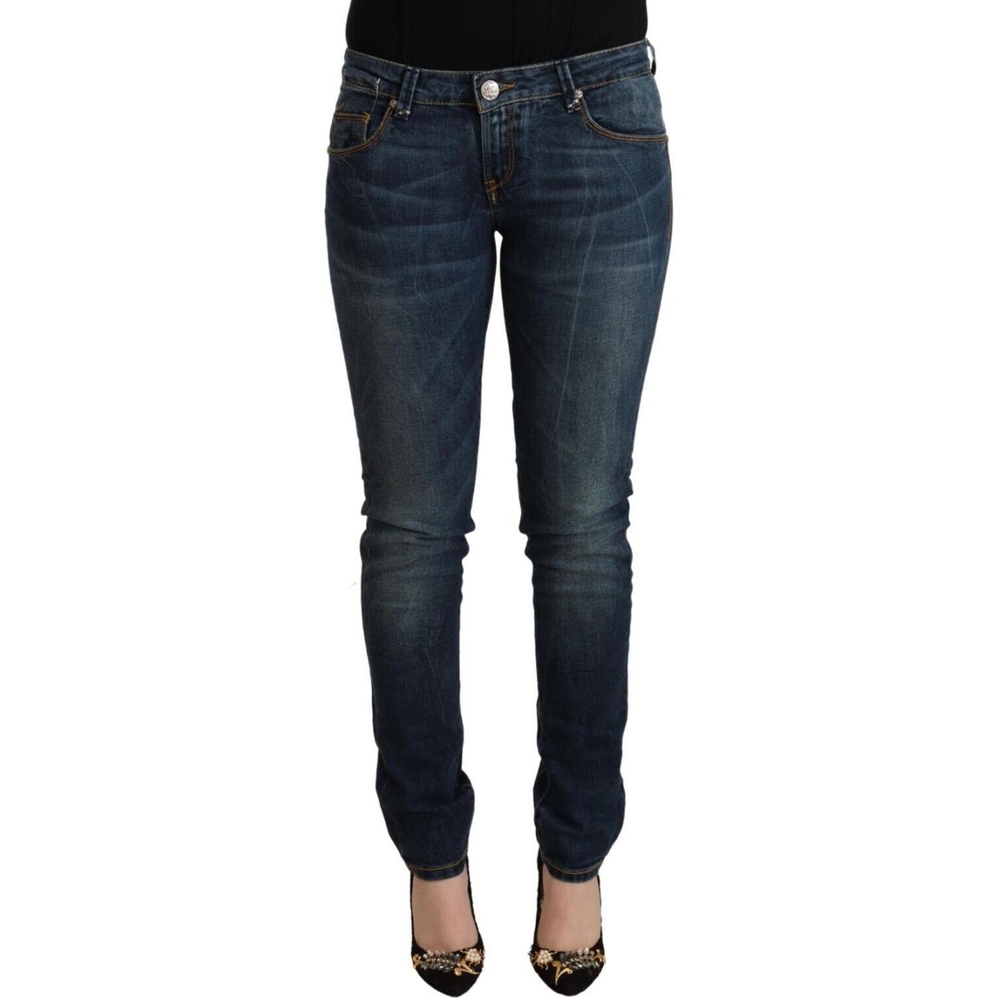 Acht Blue Washed Cotton Slim Fit Denim Low Waist Jeans