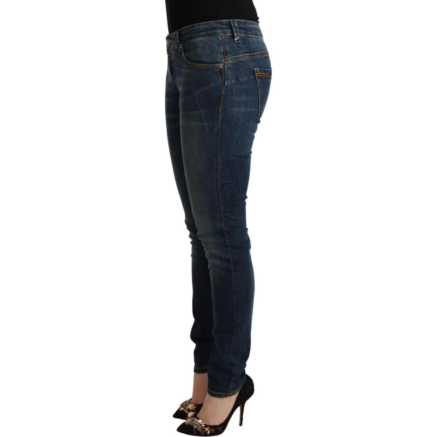 Acht Blue Washed Cotton Slim Fit Denim Low Waist Jeans