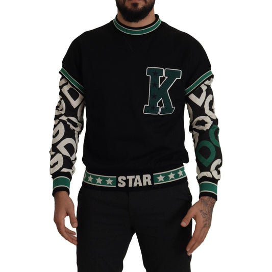 Dolce & Gabbana Black Green Cotton KING Star Crewneck Pullover Sweater 1728,67345645728,Black,Clothing,Dolce & Gabbana,Material: 100% Cotton,Men,Men - Clothing,New with tags,Sweaters - Clothing,Sweaters - Men - Clothing,Sweatshirts - Sweaters - Clothing,X