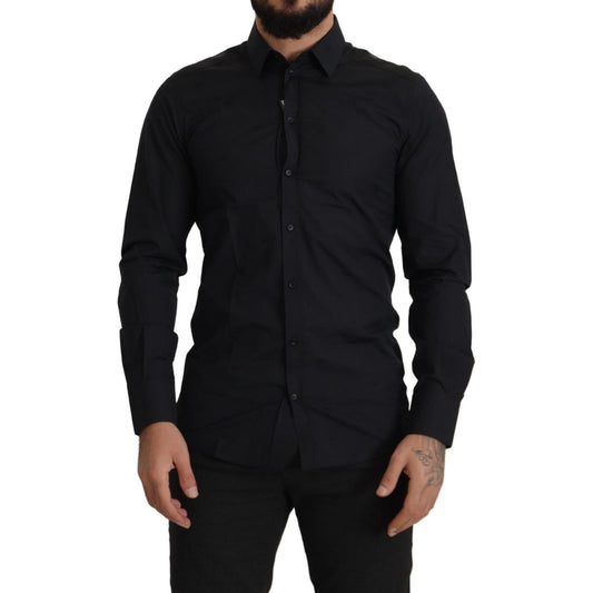 Dolce & Gabbana Black Cotton GOLD Slim Fit Dress Shirt 1728,67345645728,Black,Clothing,Dolce & Gabbana,Dress Shirts - Shirts - Clothing,IT37 | XS,Material: 100% Cotton,Men,Men - Clothing,New with tags,Shirts - Clothing,Shirts - Men - Clothing