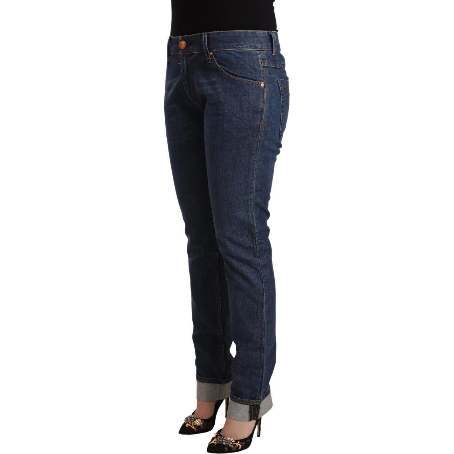 Acht Dark Blue Cotton Slim Fit Folded Hem Denim Jeans