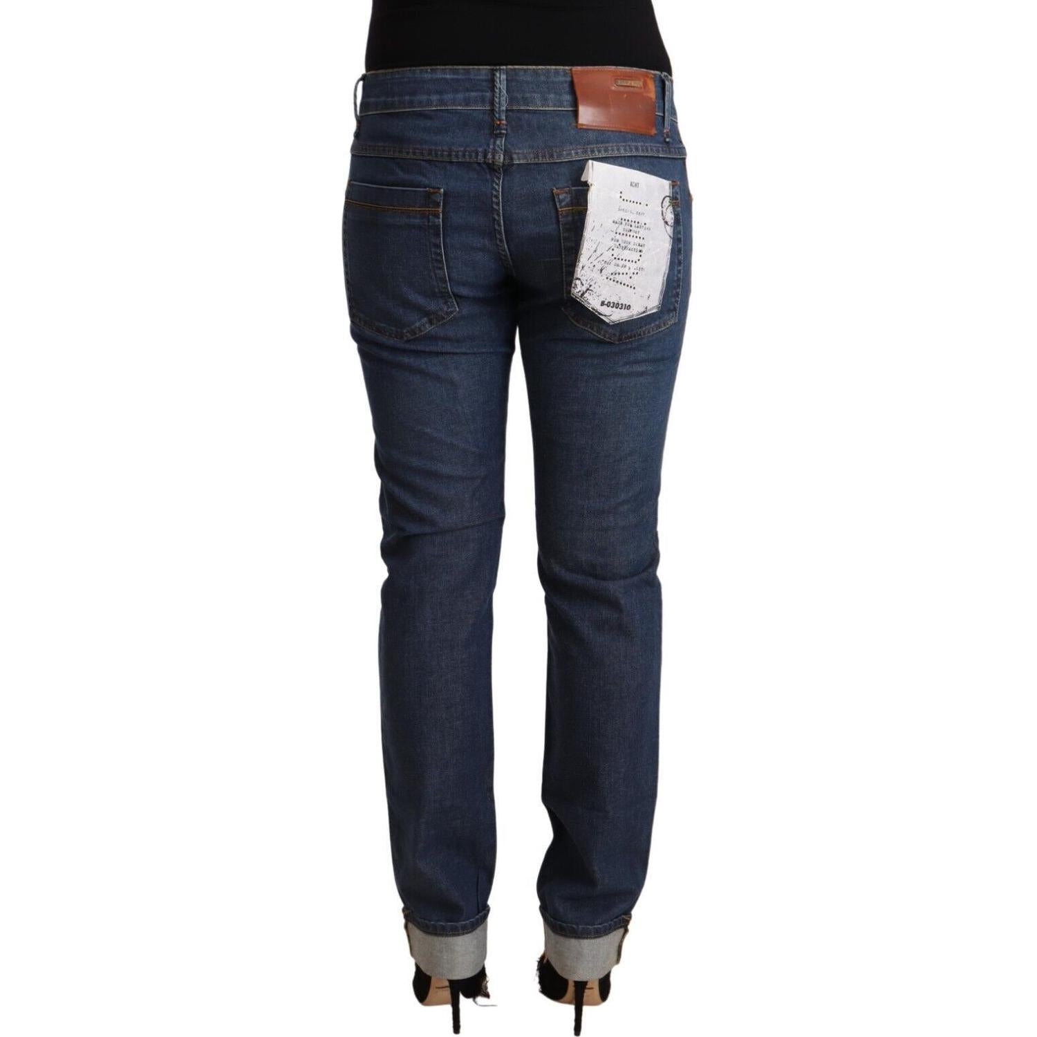 Acht Dark Blue Cotton Slim Fit Folded Hem Denim Jeans