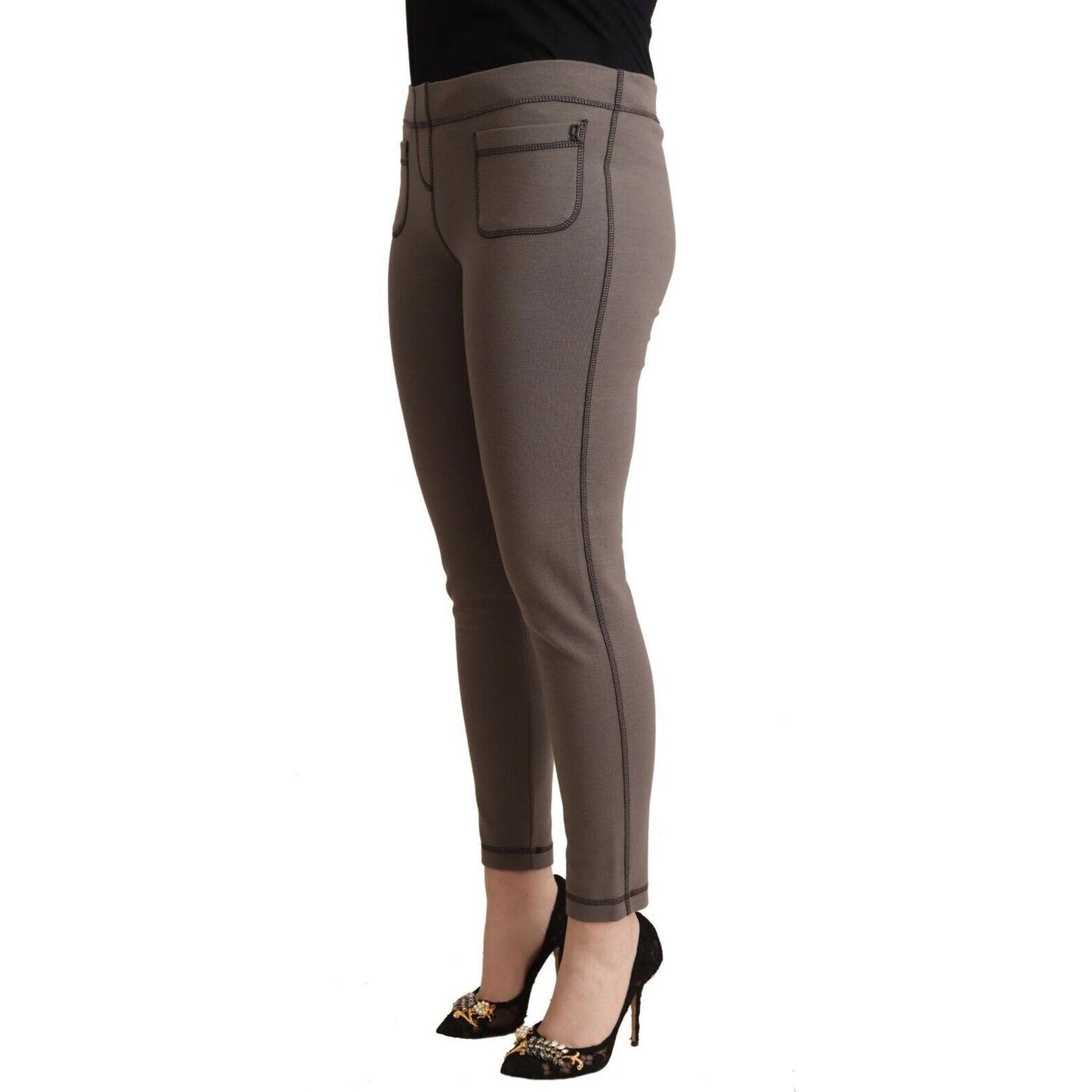 John Galliano Gray Cotton Mid Waist Stretch Leggings Cropped Pants