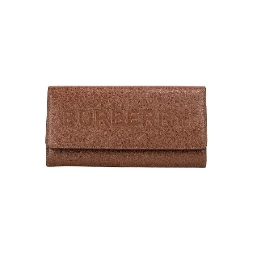 Burberry Porter Tan Grained Leather Embossed Continental Clutch Flap Wallet Brown Burberry