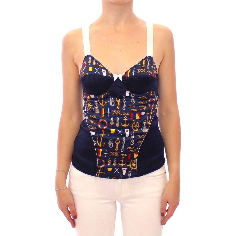 Dolce & Gabbana Blue Sailor Motif Stretch Tank Top Dolce & Gabbana