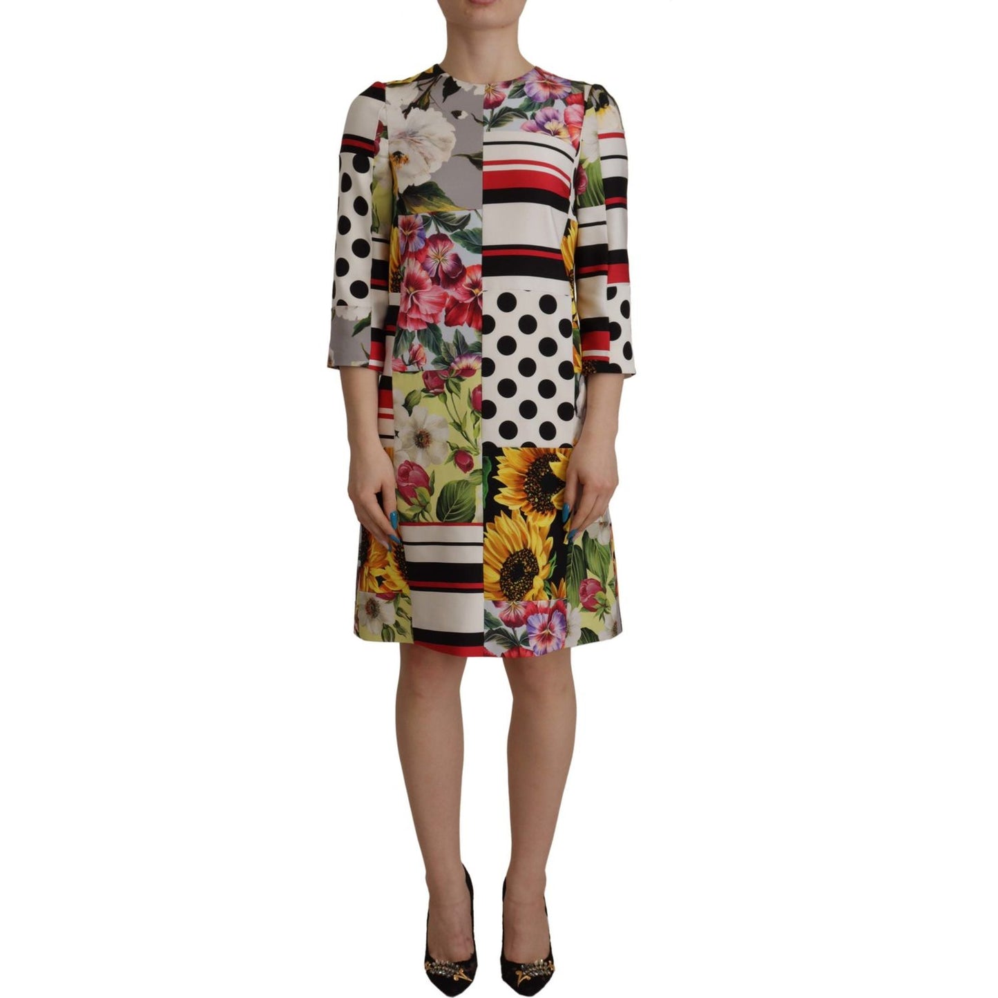 Dolce & Gabbana Multicolor Patchwork Charmeuse Sheath Dress Dolce & Gabbana