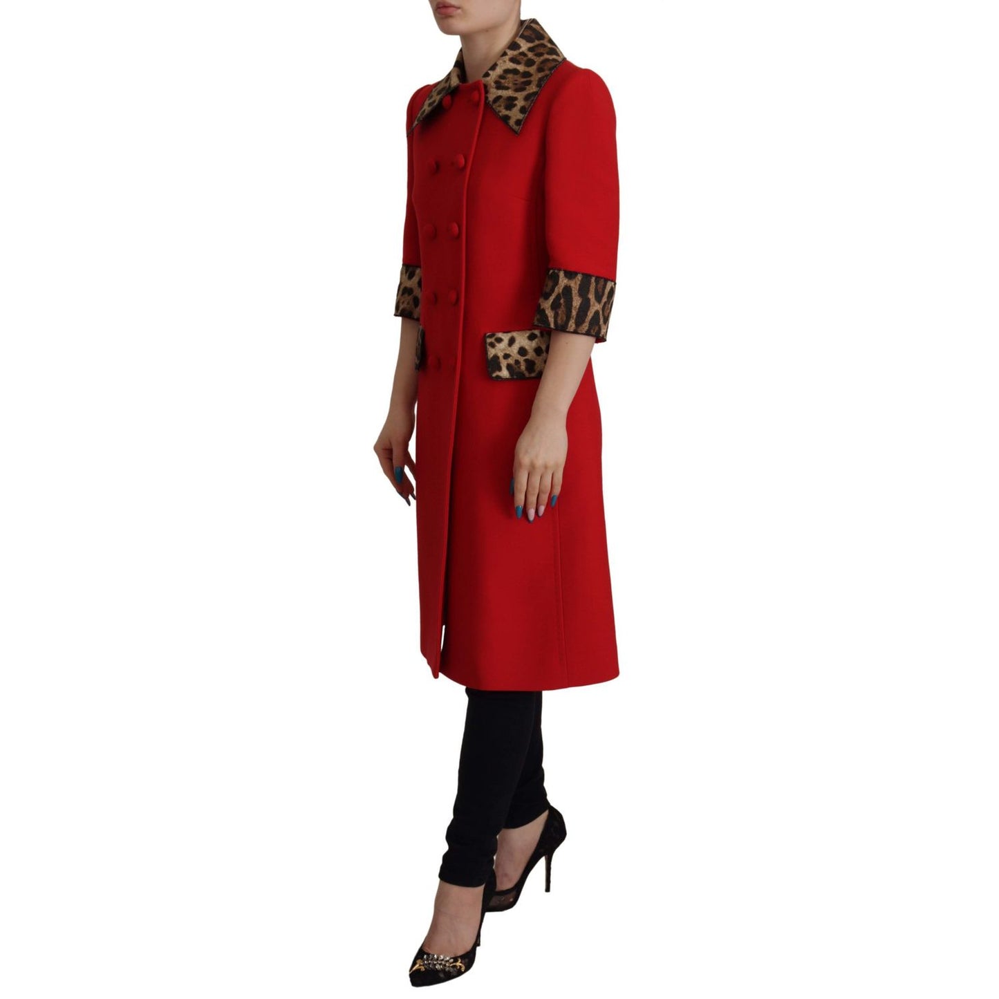 Dolce & Gabbana Red Leopard Wool Trenchcoat Jacket