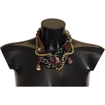 Dolce & Gabbana Gold Brass Sicily Floral Crystal Statement Necklace