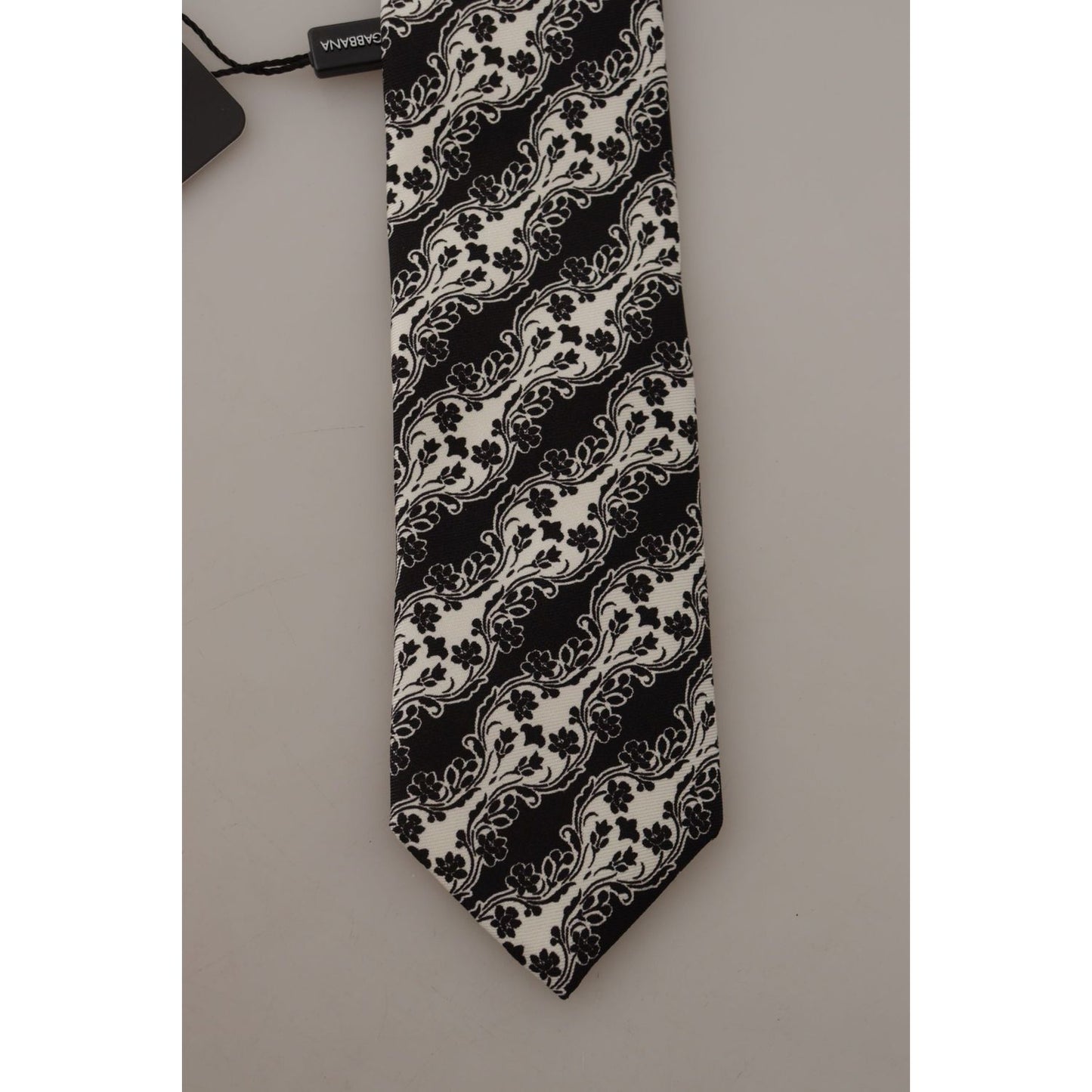 Dolce & Gabbana Black White Flower 100% Silk Print Adjustable Accessory Tie
