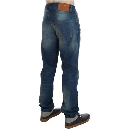 Acht Blue Wash Denim Cotton Stretch Baggy Fit Jeans