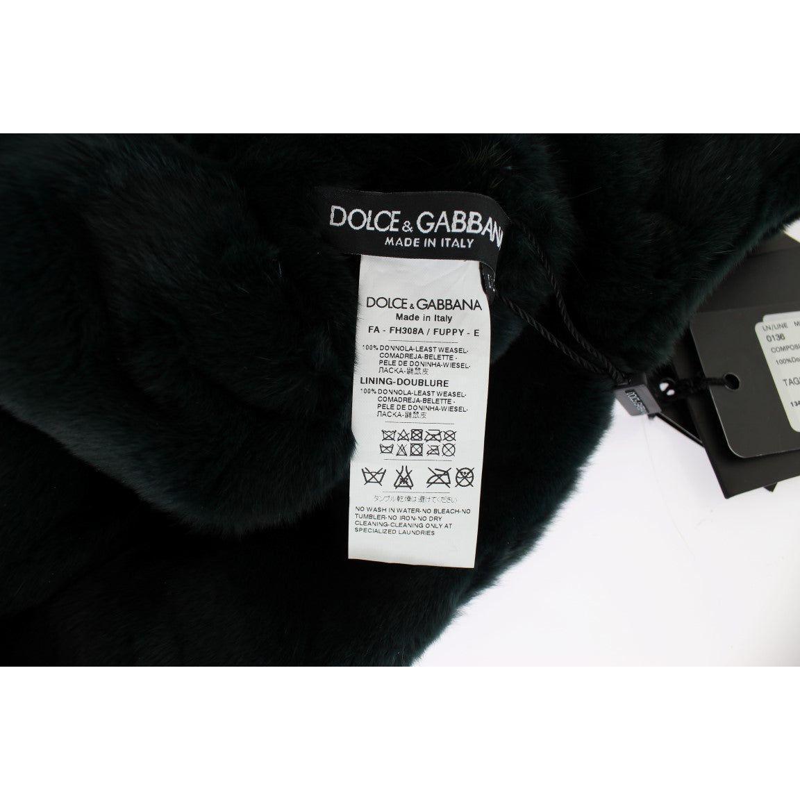 Dolce & Gabbana Exclusive Green Weasel Fur Hooded Scarf Hat Dolce & Gabbana