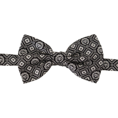Dolce & Gabbana Black white 100% Silk Adjustable Neck Papillon Tie