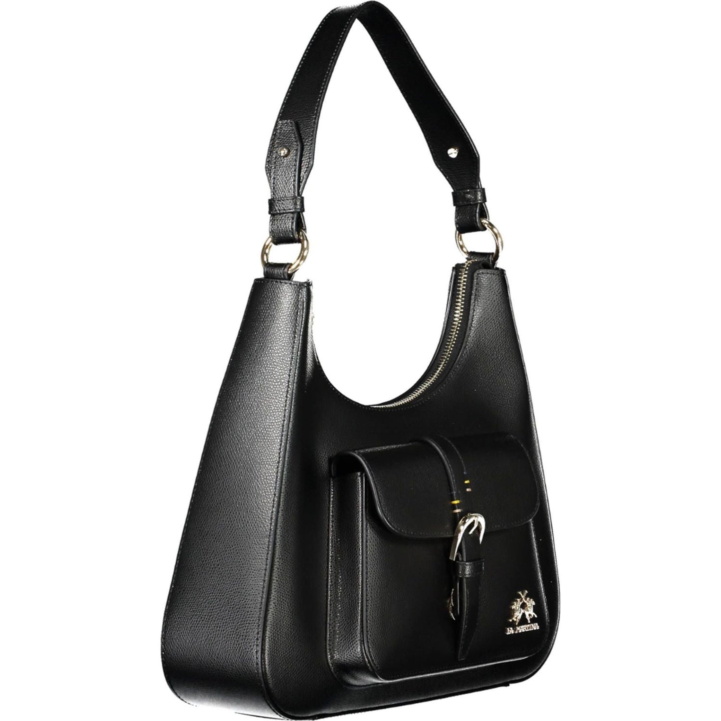 La Martina Black Leather Women Handbag La Martina