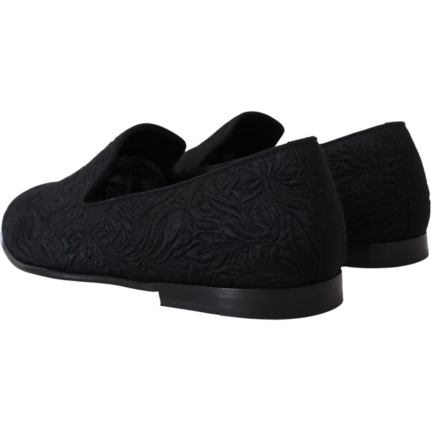 Dolce & Gabbana Black Floral Jacquard Slippers Loafers Shoes