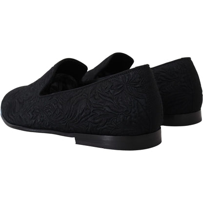 Dolce & Gabbana Black Floral Jacquard Slippers Loafers Shoes
