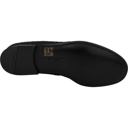 Dolce & Gabbana Black Floral Jacquard Slippers Loafers Shoes